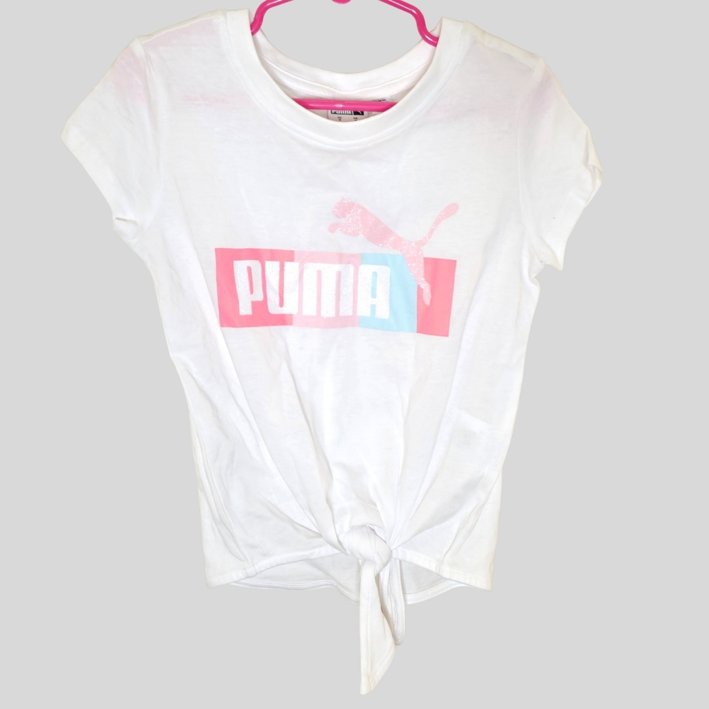 Puma Front Knot Tee Toddler Girls Size 5 White Pink Blue Glitter NWT